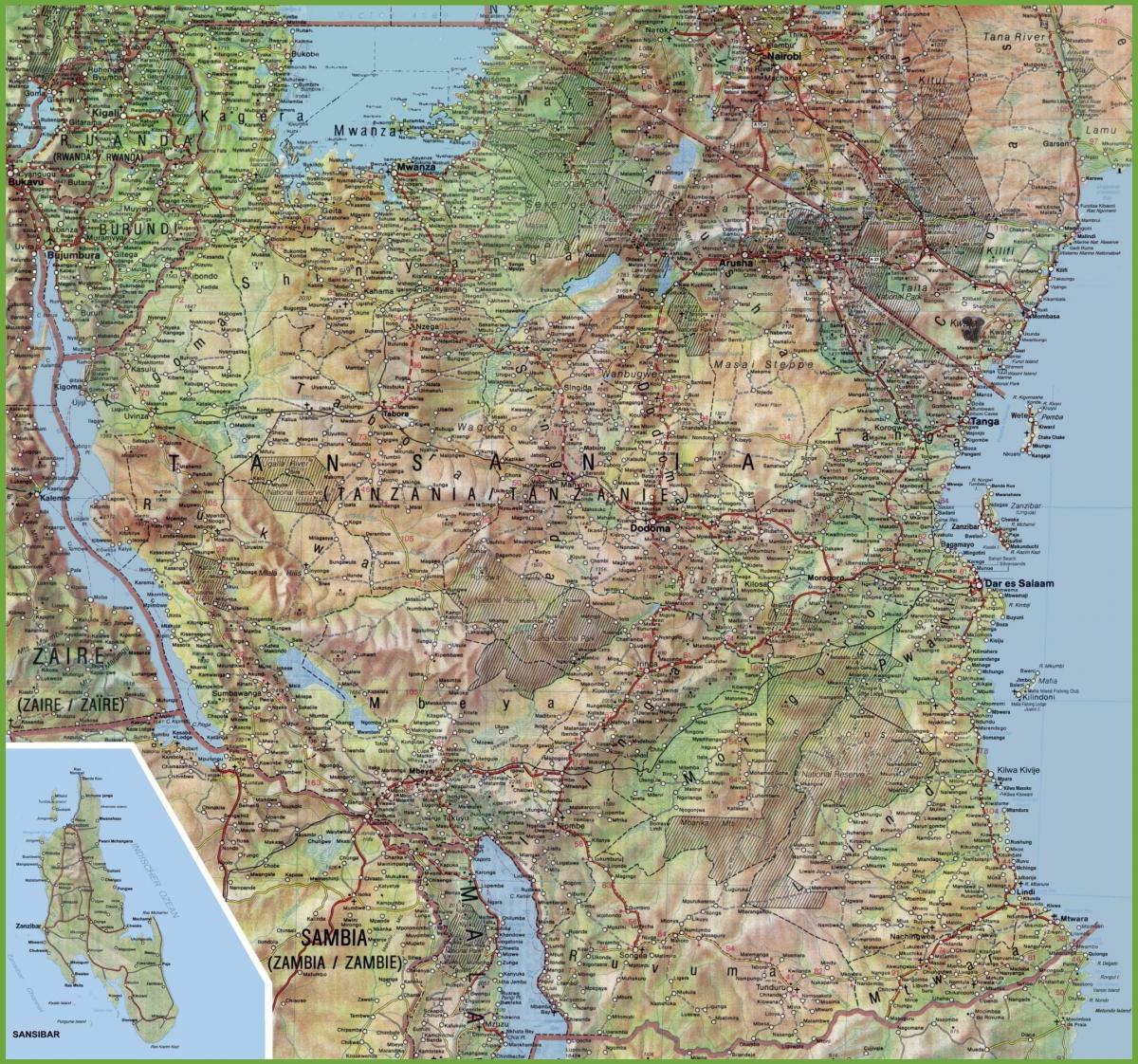 Kort detaljerede tanzania