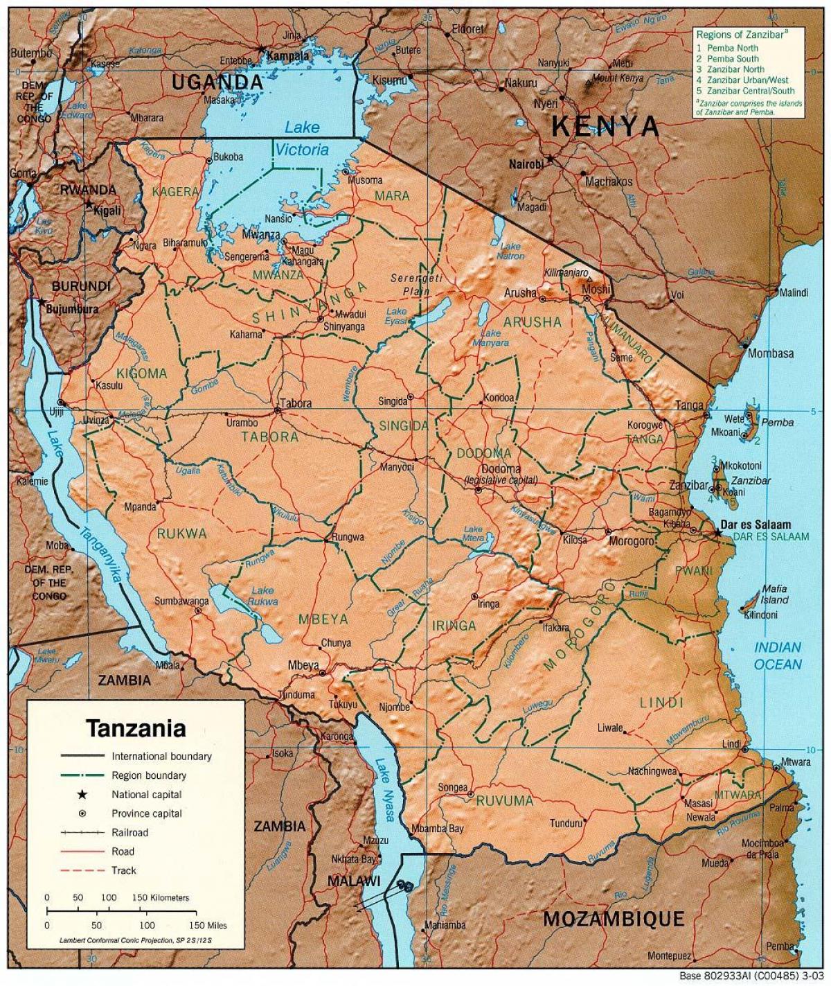kort over tanzania, der viser historiske steder