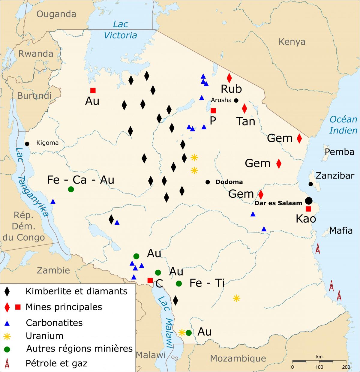 Kort over tanzania naturlige ressourcer