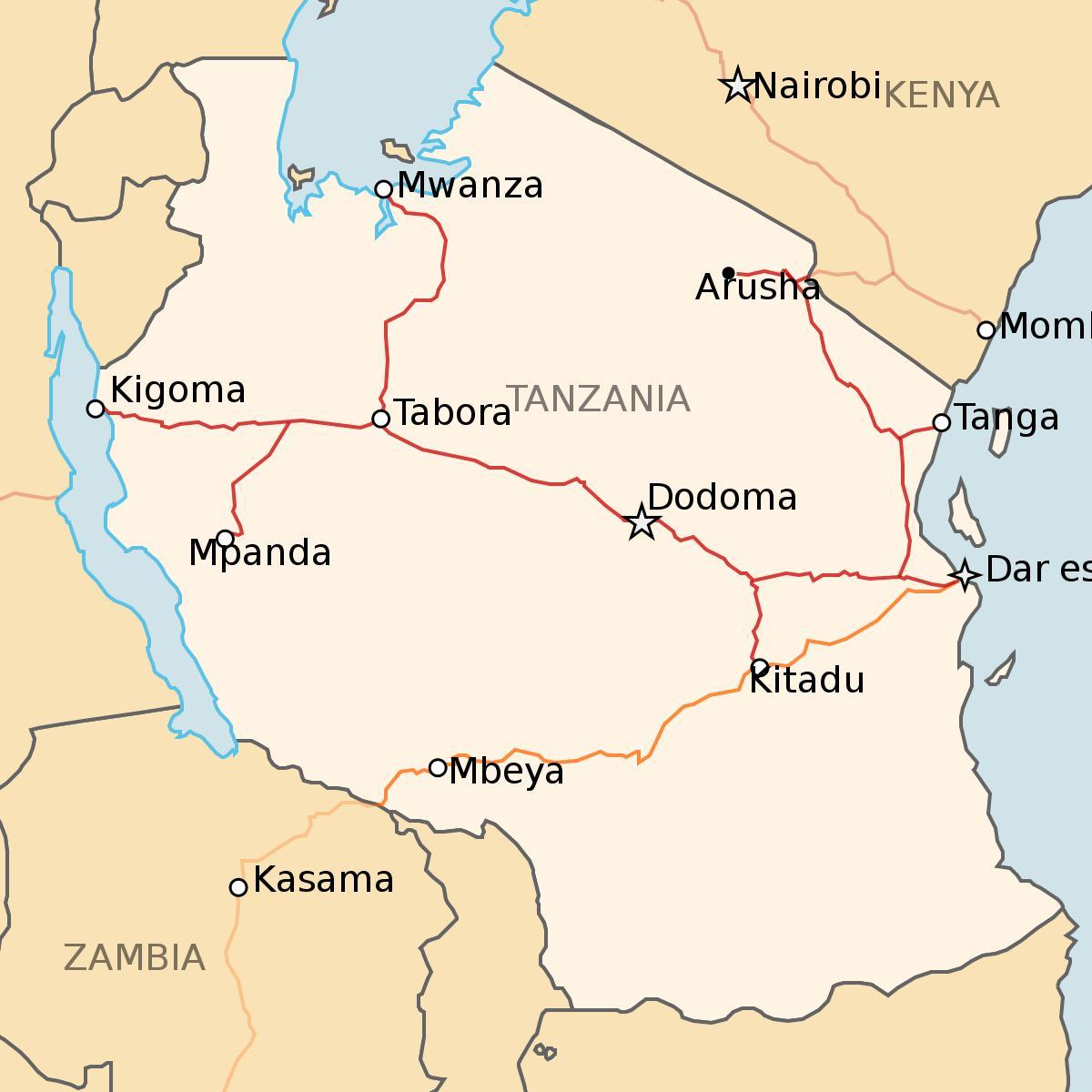 Kort over tanzania jernbane