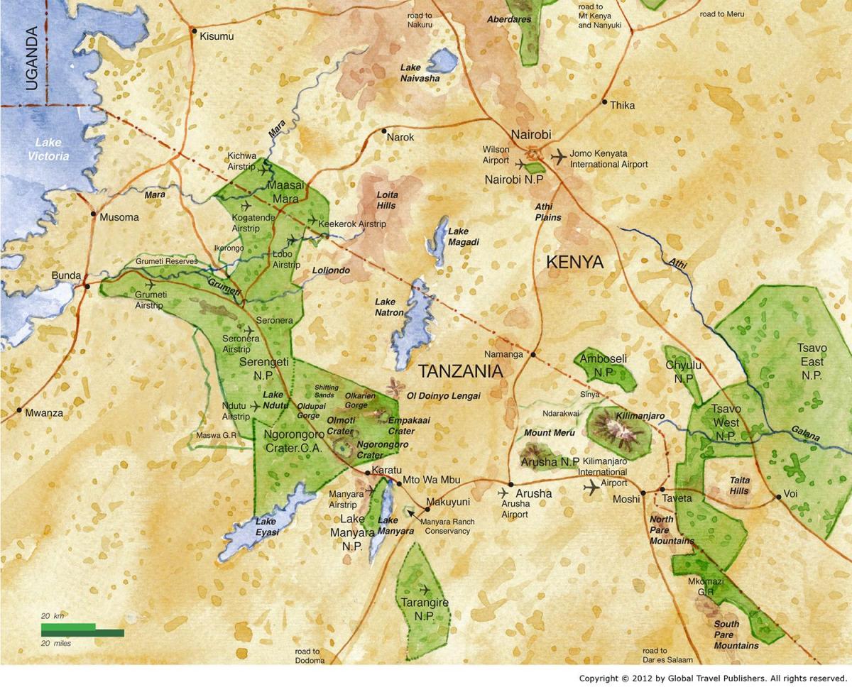 Kort over det nordlige tanzania