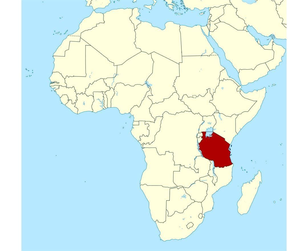 Kort over placering af tanzania på verden 