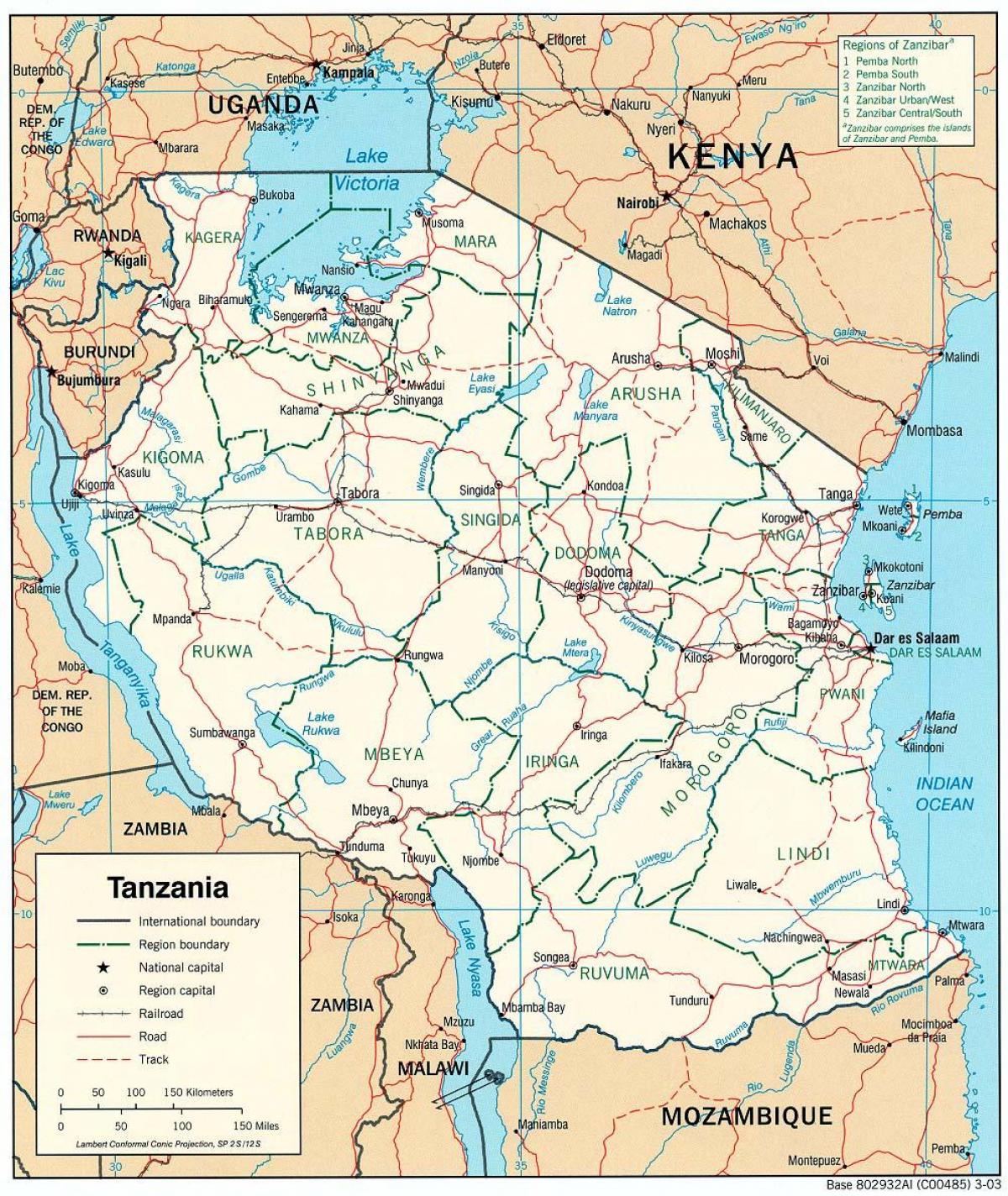 kort over tanzania med byer