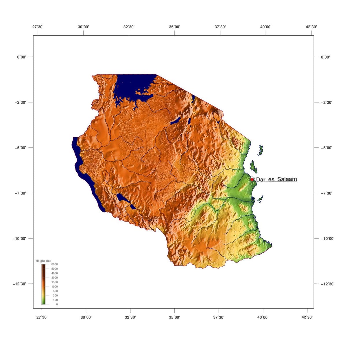 Kort over tanzania højde