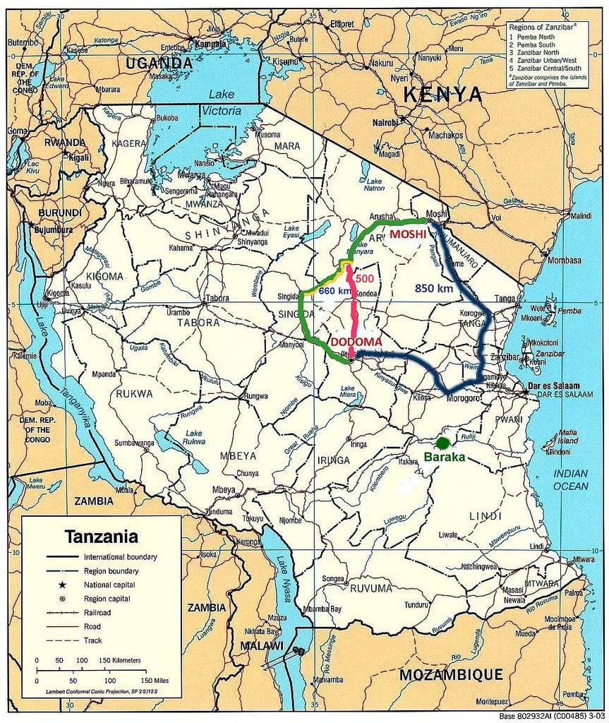 tanzania vejnet kort