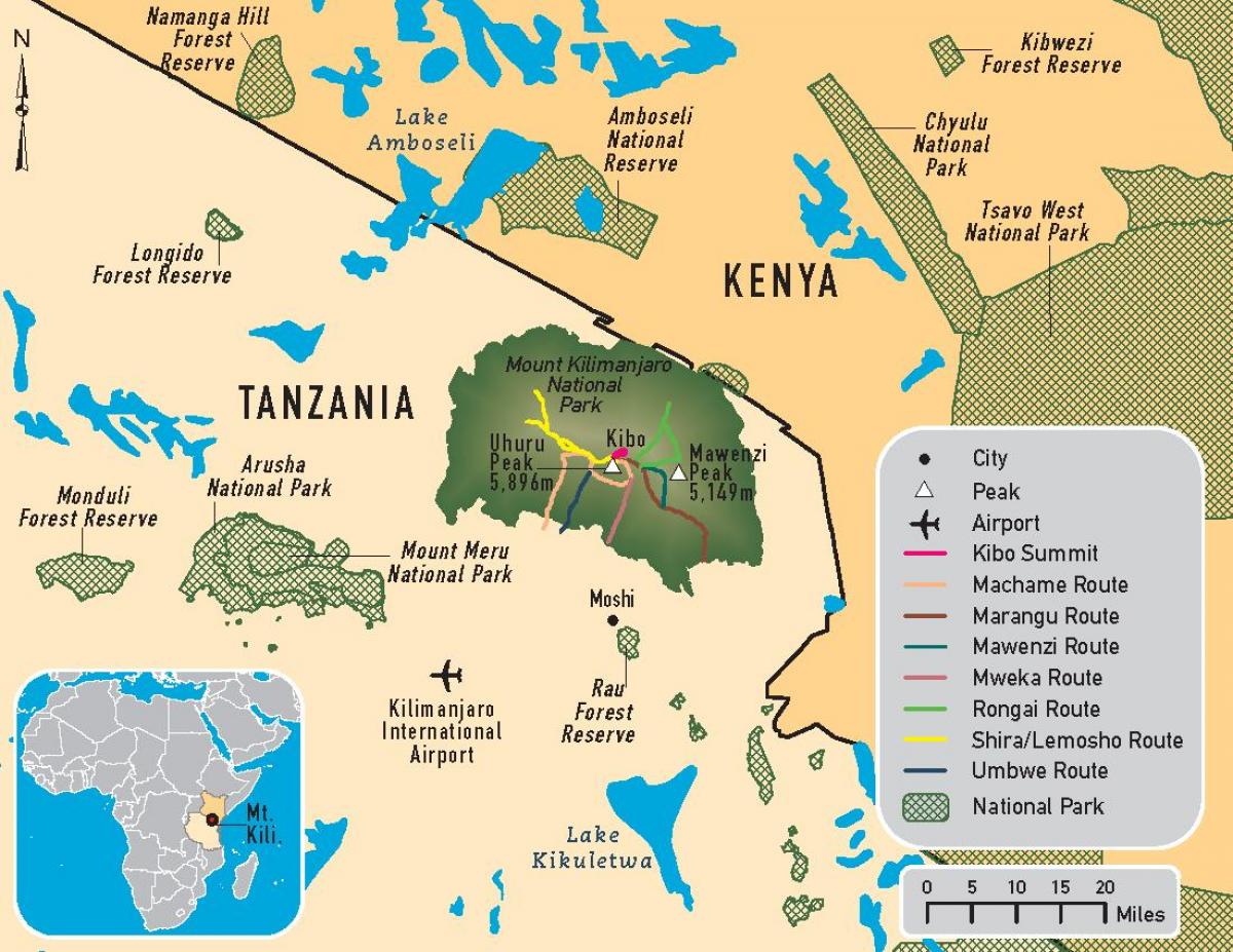 Kort over tanzania, kilimanjaro