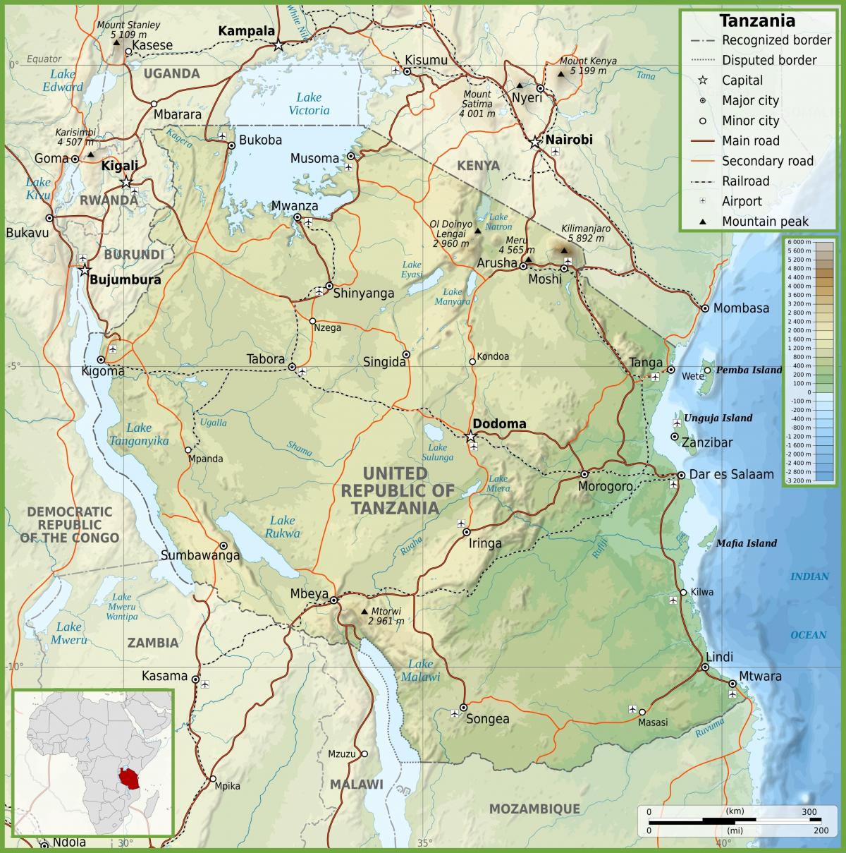 tanzania køreplan med kilometer