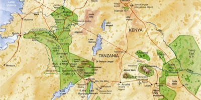Kort over det nordlige tanzania