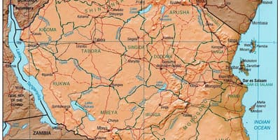 Kort over tanzania, der viser historiske steder