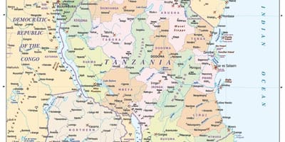 Kort over tanzania og de omkringliggende lande