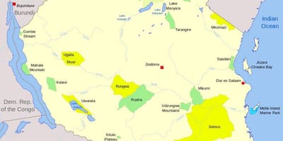 Kort af tanzanias nationalparker og vildtreservater