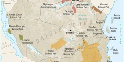 Kort over tanzania vildtreservater