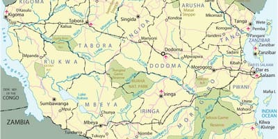 Tanzania turistattraktioner kort